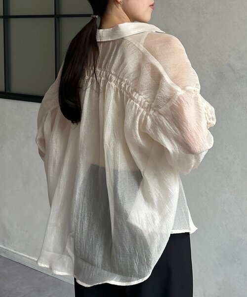 Thevon（ゼボン）の「ラメワッシャー袖シャーリングシアーシャツ（シャツ/ブラウス・レディース・ブラウン/ベージュ/アイボリー/サックスブルー・FREE）」の7枚目の写真