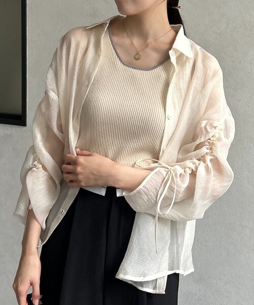 Thevon（ゼボン）の「ラメワッシャー袖シャーリングシアーシャツ（シャツ/ブラウス・レディース・ブラウン/ベージュ/アイボリー/サックスブルー・FREE）」の8枚目の写真