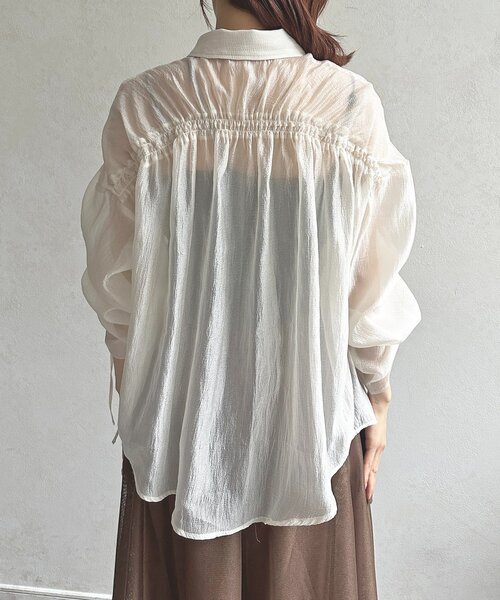 Thevon（ゼボン）の「ラメワッシャー袖シャーリングシアーシャツ（シャツ/ブラウス・レディース・ブラウン/ベージュ/アイボリー/サックスブルー・FREE）」の13枚目の写真