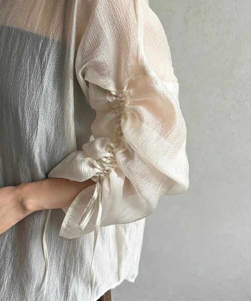 Thevon（ゼボン）の「ラメワッシャー袖シャーリングシアーシャツ（シャツ/ブラウス・レディース・ブラウン/ベージュ/アイボリー/サックスブルー・FREE）」の14枚目の写真