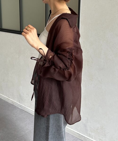 Thevon（ゼボン）の「ラメワッシャー袖シャーリングシアーシャツ（シャツ/ブラウス・レディース・ブラウン/ベージュ/アイボリー/サックスブルー・FREE）」の16枚目の写真