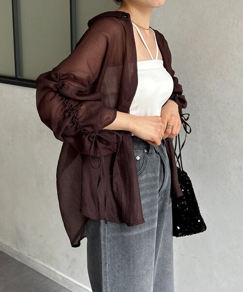 Thevon（ゼボン）の「ラメワッシャー袖シャーリングシアーシャツ（シャツ/ブラウス・レディース・ブラウン/ベージュ/アイボリー/サックスブルー・FREE）」の18枚目の写真