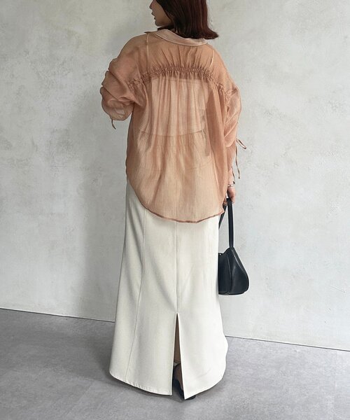 ラメワッシャー袖シャーリングシアーシャツ（シャツ/ブラウス