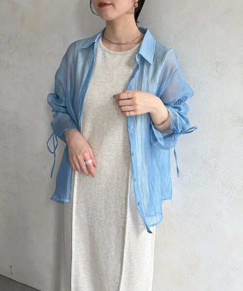 ラメワッシャー袖シャーリングシアーシャツ（シャツ/ブラウス