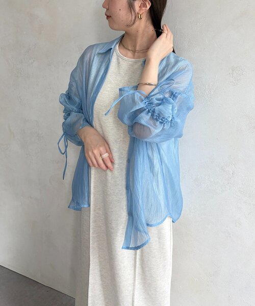 【新品未使用】coel ラメシアーシャツ　長袖シャツ　ブラウス VIS ブラウス シャツ メタル釦シンプルシアーシャツ レディース