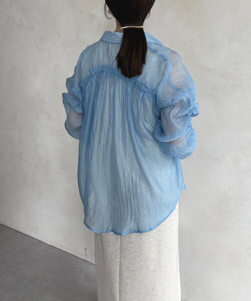 ラメワッシャー袖シャーリングシアーシャツ（シャツ/ブラウス
