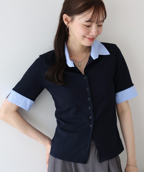 BLUEEAST（ブルーイースト）の「シャツドッキングカーディガン（カーディガン/ボレロ・レディース・ベージュ/ネイビー/ブラック・MEDIUM）」の3枚目の写真