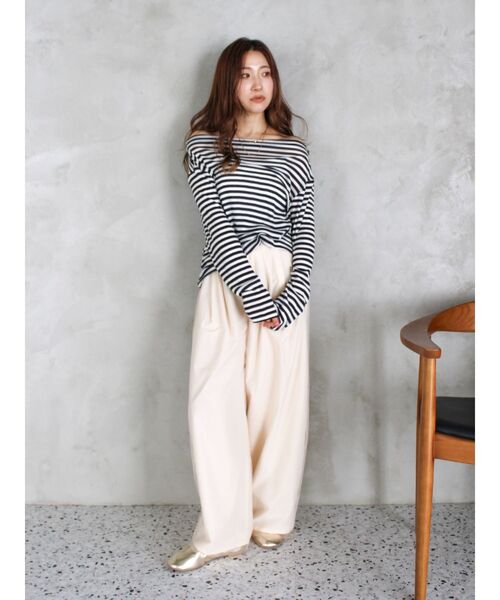 Ungrid（アングリッド）の「オフショルデザインシアーロングスリーブTee（Tシャツ/カットソー・レディース・ブラック/オフホワイト/レッド/その他1・FREE）」の22枚目の写真