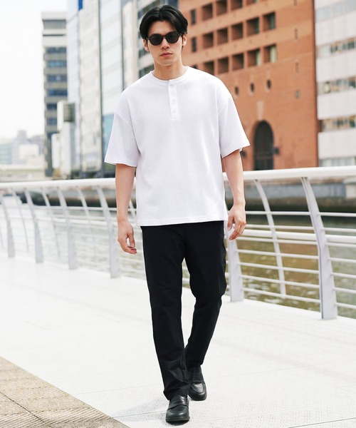 jiggys shop(ジギーズショップ)の「ワッフルサーマル ヘンリーネック 半袖Tシャツ カットソー(Tシャツ/カットソー・メンズ・ホワイト/ブラック/グレー/アイボリー・MEDIUM/LARGE/X-LARGE)」の8枚目の写真