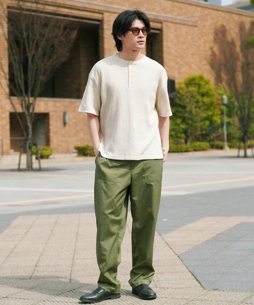 ワッフルサーマル ヘンリーネック 半袖Tシャツ カットソー（Tシャツ