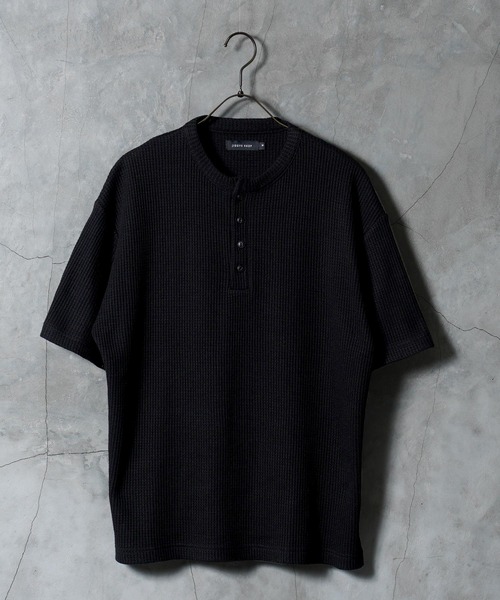 jiggys shop(ジギーズショップ)の「ワッフルサーマル ヘンリーネック 半袖Tシャツ カットソー(Tシャツ/カットソー・メンズ・ホワイト/ブラック/グレー/アイボリー・MEDIUM/LARGE/X-LARGE)」の12枚目の写真