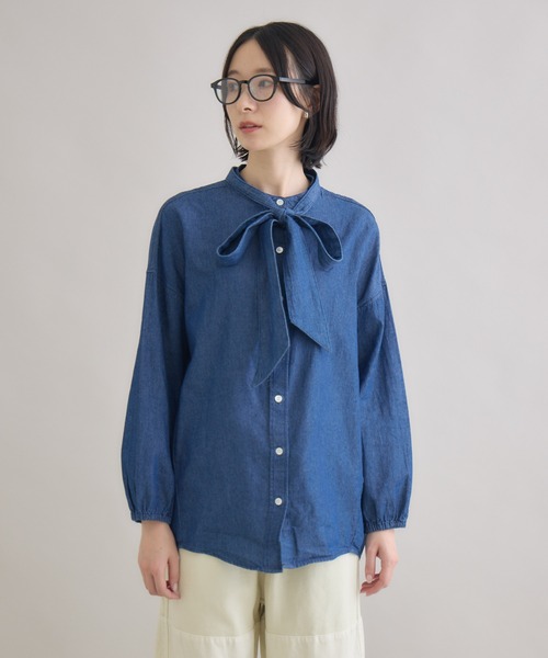 Paradise Picnic(パラダイスピクニック)の「Dignite Collier ライトデニムボウタイブラウス(シャツ/ブラウス・レディース・ネイビー/ブルー・FREE)」の8枚目の写真