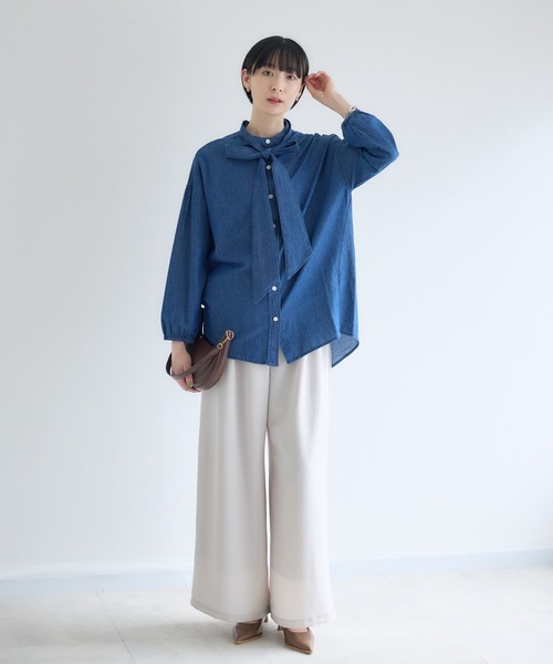 Paradise Picnic（パラダイスピクニック）の「Dignite Collier ライトデニムボウタイブラウス（シャツ/ブラウス・レディース・ネイビー/ブルー・FREE）」の12枚目の写真