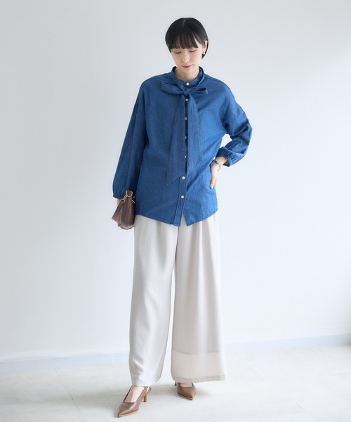 Paradise Picnic（パラダイスピクニック）の「Dignite Collier ライトデニムボウタイブラウス（シャツ/ブラウス・レディース・ネイビー/ブルー・FREE）」の13枚目の写真
