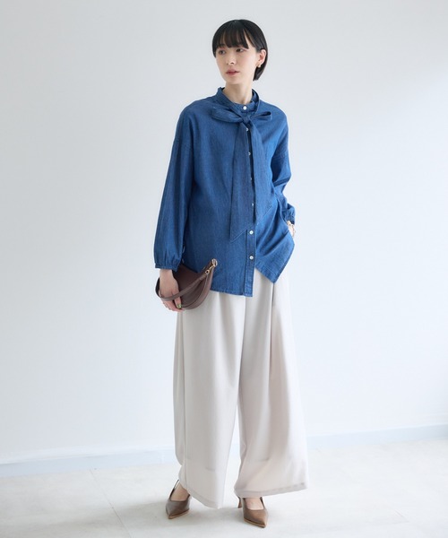 Paradise Picnic（パラダイスピクニック）の「Dignite Collier ライトデニムボウタイブラウス（シャツ/ブラウス・レディース・ネイビー/ブルー・FREE）」の14枚目の写真