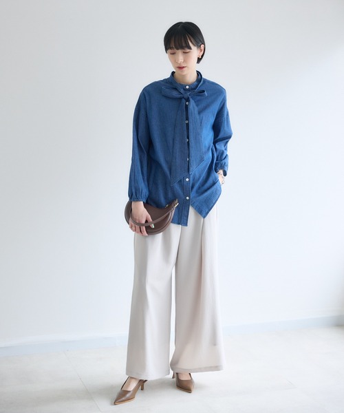 Paradise Picnic（パラダイスピクニック）の「Dignite Collier ライトデニムボウタイブラウス（シャツ/ブラウス・レディース・ネイビー/ブルー・FREE）」の15枚目の写真
