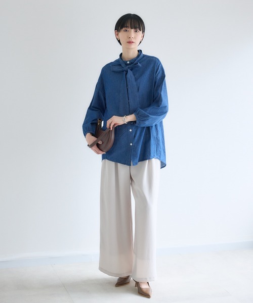 Paradise Picnic（パラダイスピクニック）の「Dignite Collier ライトデニムボウタイブラウス（シャツ/ブラウス・レディース・ネイビー/ブルー・FREE）」の16枚目の写真