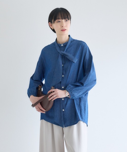 Paradise Picnic（パラダイスピクニック）の「Dignite Collier ライトデニムボウタイブラウス（シャツ/ブラウス・レディース・ネイビー/ブルー・FREE）」の8枚目の写真