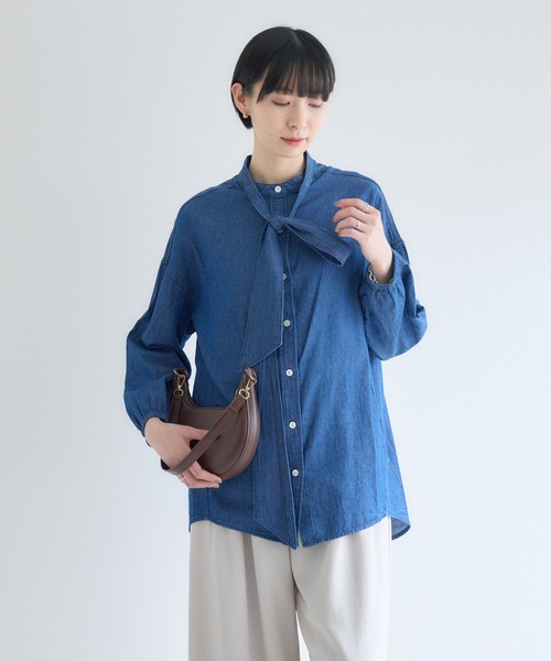 Paradise Picnic（パラダイスピクニック）の「Dignite Collier ライトデニムボウタイブラウス（シャツ/ブラウス・レディース・ネイビー/ブルー・FREE）」の9枚目の写真