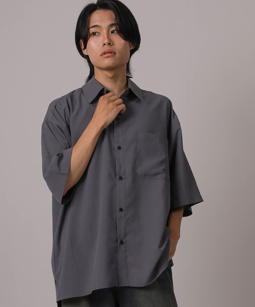 SlashDate(スラッシュデイト)の「【93-1】無地&総柄 オーバーサイズ ドレープ 半袖シャツ(シャツ/ブラウス・メンズ・チャコールグレー/ブラック系その他/ブラック系その他5/ブラック/ブラック系その他2/ライトブルー/ネイビー/グリーン系その他/ベージュ/ホワイト/ホワイト系その他/ダークネイビー/ブラウン系その他3/ブラック系その他4/ライトグレー・M/L)」の9枚目の写真