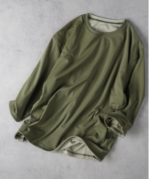 Right-on（ライトオン）の「【PLUS ONE】【接触冷感】ハイゲージダブルフェイス配色七分袖Ｔシャツ（Tシャツ/カットソー・メンズ・ブラック/グレー/カーキブラウン・M/L/XL）」の3枚目の写真