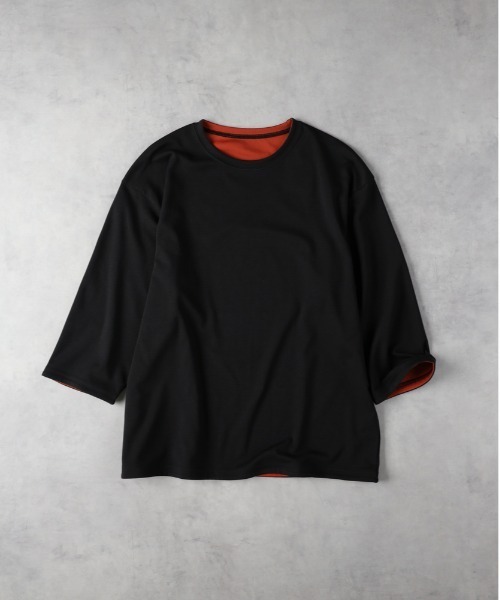 Right-on（ライトオン）の「【PLUS ONE】【接触冷感】ハイゲージダブルフェイス配色七分袖Ｔシャツ（Tシャツ/カットソー・メンズ・ブラック/グレー/カーキブラウン・M/L/XL）」の5枚目の写真
