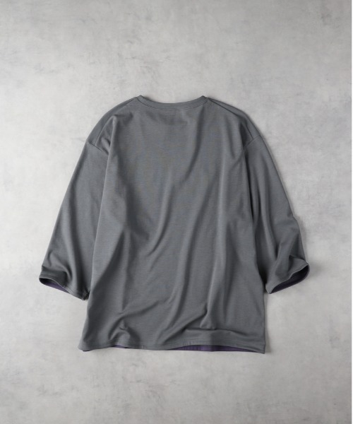 Right-on（ライトオン）の「【PLUS ONE】【接触冷感】ハイゲージダブルフェイス配色七分袖Ｔシャツ（Tシャツ/カットソー・メンズ・ブラック/グレー/カーキブラウン・M/L/XL）」の7枚目の写真