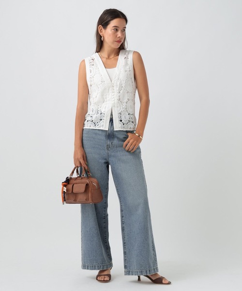 BAYFLOW（ベイフロー）の「[首元すっきり見え]Vネックレースブラウスベスト（ベスト・レディース・ブラック/オフホワイト・FREE）」の10枚目の写真