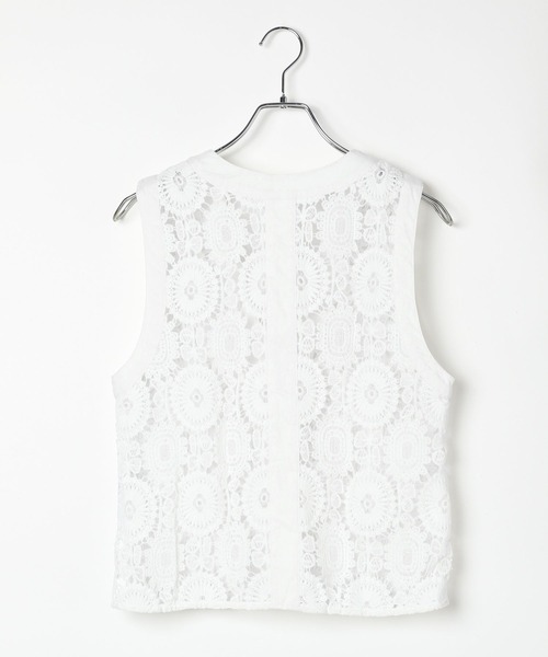 BAYFLOW（ベイフロー）の「[首元すっきり見え]Vネックレースブラウスベスト（ベスト・レディース・ブラック/オフホワイト・FREE）」の20枚目の写真