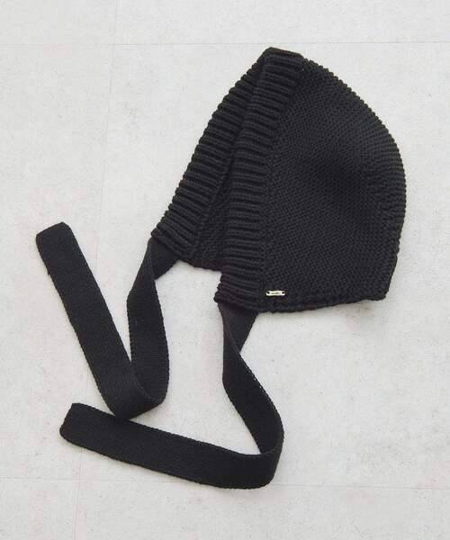 earth music&ecology（アースミュージックアンドエコロジー）の「プレート付きニットフーディー（ニットキャップ/ビーニー・レディース・ブラック/ブラウン・FREE）」の2枚目の写真