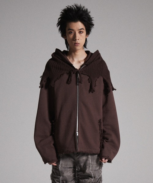 GRANCY ニットレイヤードデザインジップフーディ S GRANCY】Knit Layered Design Zip Hoodie / ニットレイヤード
