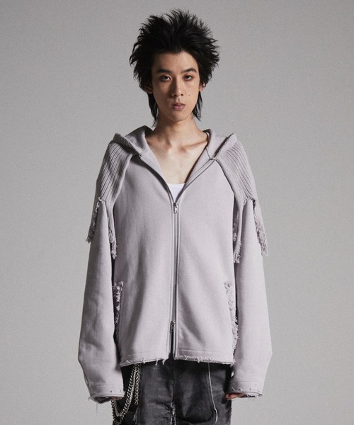 GRANCY ニットレイヤードデザインジップフーディ S GRANCY】Knit Layered Design Zip Hoodie / ニットレイヤード