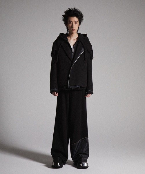 GRANCY ニットレイヤードデザインジップフーディ GRANCY】Knit Layered Design Zip Hoodie / ニットレイヤードデザイン