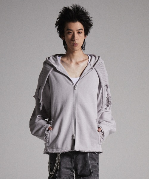 GRANCY ニットレイヤードデザインジップフーディ GRANCY】Knit Layered Design Zip Hoodie / ニットレイヤード