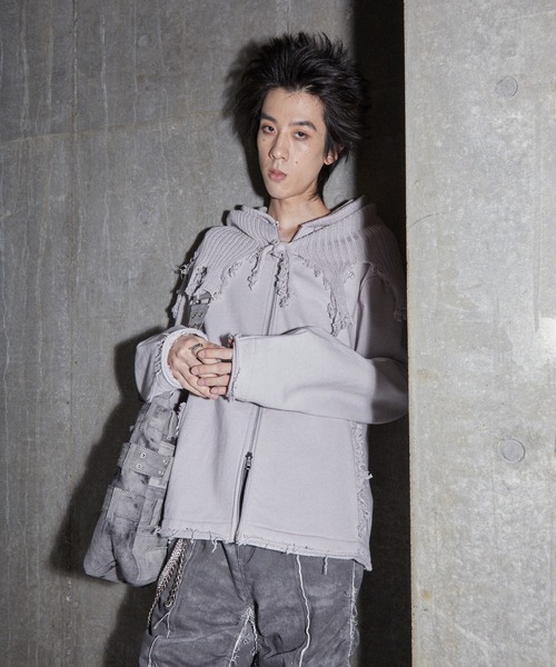 GRANCY ニットレイヤードデザインジップフーディ S GRANCY】Knit Layered Design Zip Hoodie / ニットレイヤード