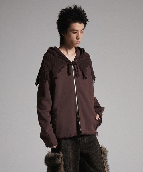 GRANCY】Knit Layered Design Zip Hoodie / ニットレイヤード
