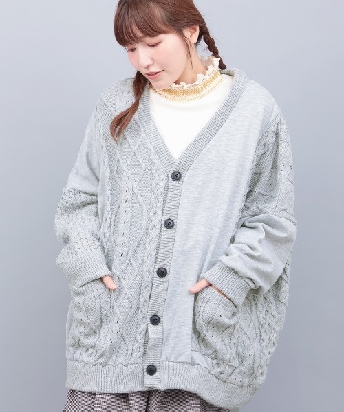 チチカカ（チチカカ）の「ニット×スウェットコンビカーディガン（カーディガン/ボレロ・レディース・グレー/レッド/チャコールグレー・FREE）」の3枚目の写真