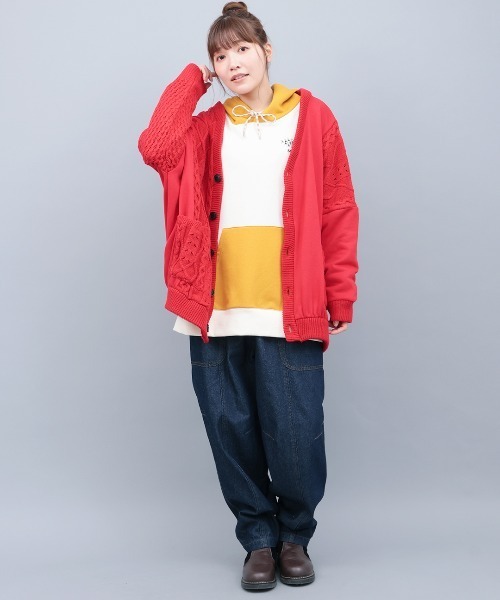 チチカカ（チチカカ）の「ニット×スウェットコンビカーディガン（カーディガン/ボレロ・レディース・グレー/レッド/チャコールグレー・FREE）」の6枚目の写真