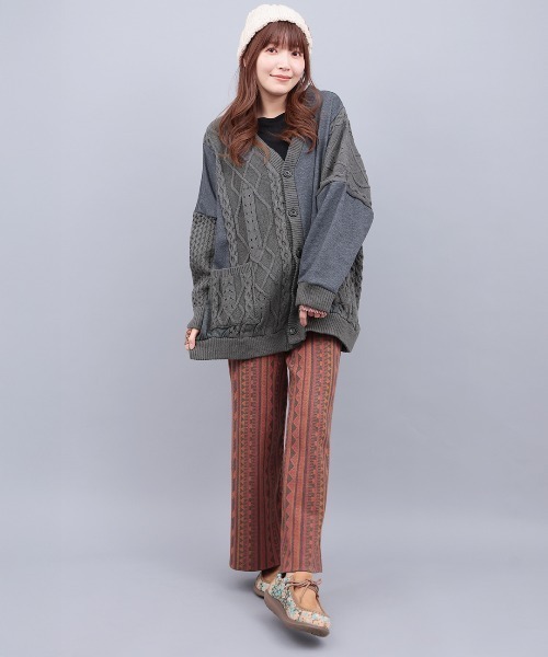 チチカカ（チチカカ）の「ニット×スウェットコンビカーディガン（カーディガン/ボレロ・レディース・グレー/レッド/チャコールグレー・FREE）」の4枚目の写真