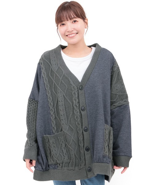 チチカカ（チチカカ）の「ニット×スウェットコンビカーディガン（カーディガン/ボレロ・レディース・グレー/レッド/チャコールグレー・FREE）」の7枚目の写真