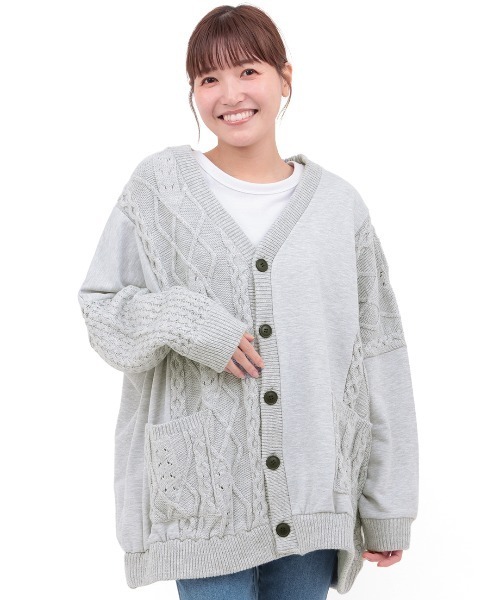 チチカカ（チチカカ）の「ニット×スウェットコンビカーディガン（カーディガン/ボレロ・レディース・グレー/レッド/チャコールグレー・FREE）」の8枚目の写真