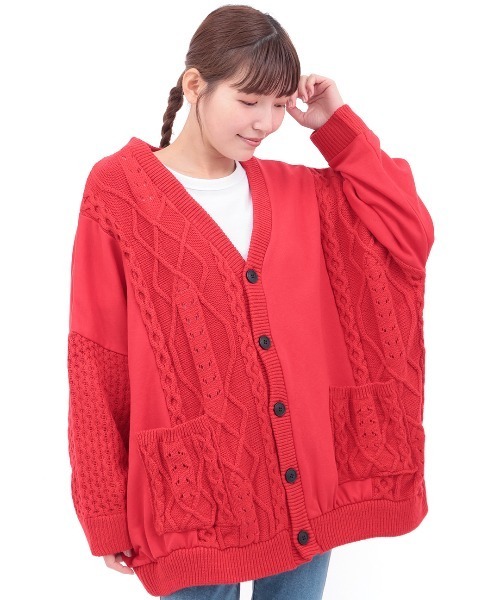 チチカカ（チチカカ）の「ニット×スウェットコンビカーディガン（カーディガン/ボレロ・レディース・グレー/レッド/チャコールグレー・FREE）」の9枚目の写真