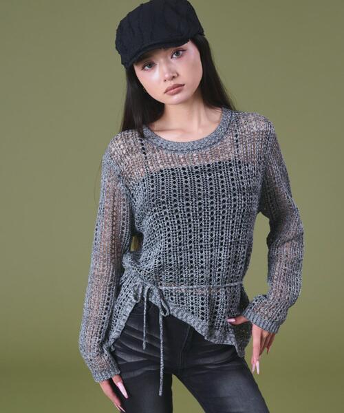 dispark(ディスパーク)の「DISPARK/イレヘムオーバーメッシュニット(ニット/セーター・レディース・ベージュ/チャコールグレー・FREE)」の2枚目の写真