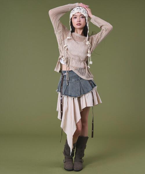 dispark(ディスパーク)の「DISPARK/イレヘムオーバーメッシュニット(ニット/セーター・レディース・ベージュ/チャコールグレー・FREE)」の13枚目の写真