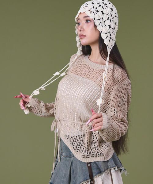 dispark(ディスパーク)の「DISPARK/イレヘムオーバーメッシュニット(ニット/セーター・レディース・ベージュ/チャコールグレー・FREE)」の15枚目の写真