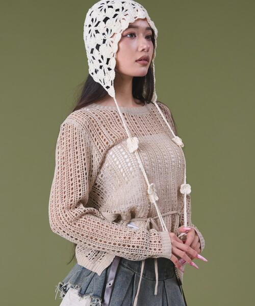 dispark(ディスパーク)の「DISPARK/イレヘムオーバーメッシュニット(ニット/セーター・レディース・ベージュ/チャコールグレー・FREE)」の16枚目の写真