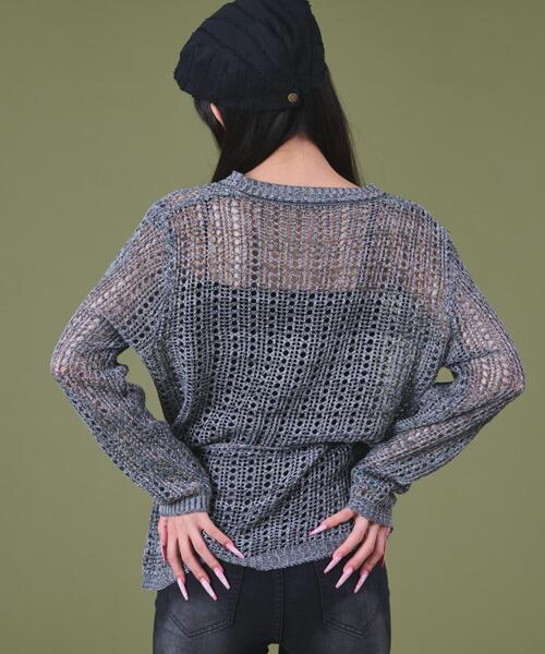 dispark(ディスパーク)の「DISPARK/イレヘムオーバーメッシュニット(ニット/セーター・レディース・ベージュ/チャコールグレー・FREE)」の4枚目の写真
