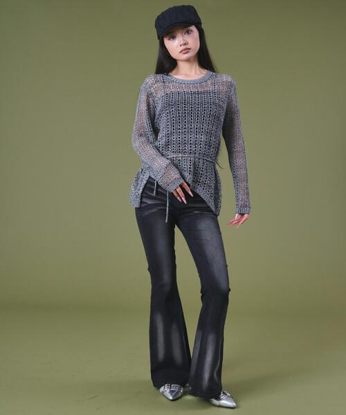 dispark(ディスパーク)の「DISPARK/イレヘムオーバーメッシュニット(ニット/セーター・レディース・ベージュ/チャコールグレー・FREE)」の5枚目の写真