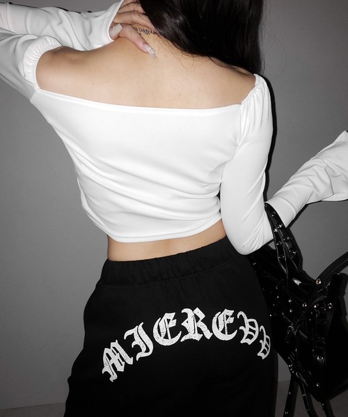 me+em select(ミームセレクト)の「グランジロゴバックプリントスウェットワイドパンツ / grunge logo back print sweat wide pants(スウェットパンツ・レディース・ブラック・FREE)」の14枚目の写真