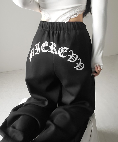 me+em select(ミームセレクト)の「グランジロゴバックプリントスウェットワイドパンツ / grunge logo back print sweat wide pants(スウェットパンツ・レディース・ブラック・FREE)」の22枚目の写真